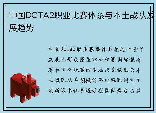 中国DOTA2职业比赛体系与本土战队发展趋势